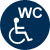Bild weisser Rollstuhl und WC Zeichen auf blauem Grund